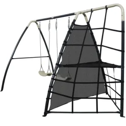 Balançoire double avec mur d'escalade en métal anthracite et crème Axi