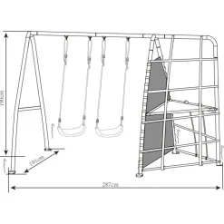 Balançoire double avec mur d'escalade en métal anthracite et crème Axi