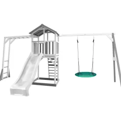 Beach Tower avec échelle de singe, 1 balançoire nid "Summer" et toboggan bleu