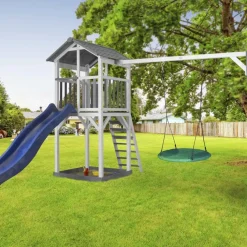 Beach Tower Axi - 1 balançoire nid rond et toboggan bleu