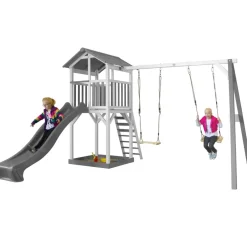 Beach Tower de Axi avec 2 balançoires et toboggan gris
