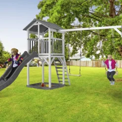 Beach Tower de Axi avec 2 balançoires et toboggan gris