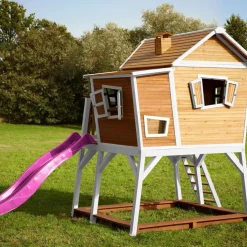 Cabane Max de Axi en bois brun/blanc et toboggan