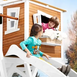 Cabane Max de Axi en bois brun/blanc et toboggan