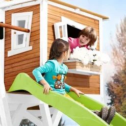 Cabane Max de Axi en bois brun/blanc et toboggan