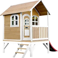 Cabane Tom brun/blanc avec toboggan Axi
