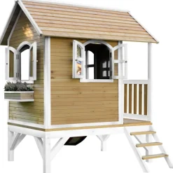 Cabane Tom brun/blanc avec toboggan Axi