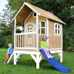Cabane Tom brun/blanc avec toboggan Axi