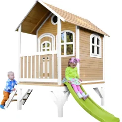 Cabane Tom brun/blanc avec toboggan Axi