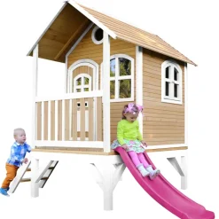 Cabane Tom brun/blanc avec toboggan Axi