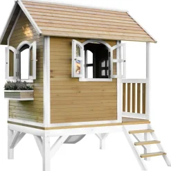 Cabane Tom brun/blanc avec toboggan Axi
