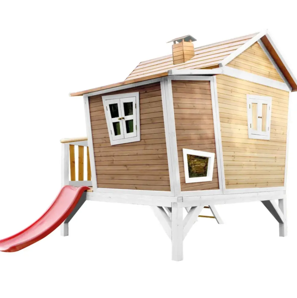 Emma cabane asymétrique en bois sur pilotis avec toboggan 118 cm vert citron Axi
