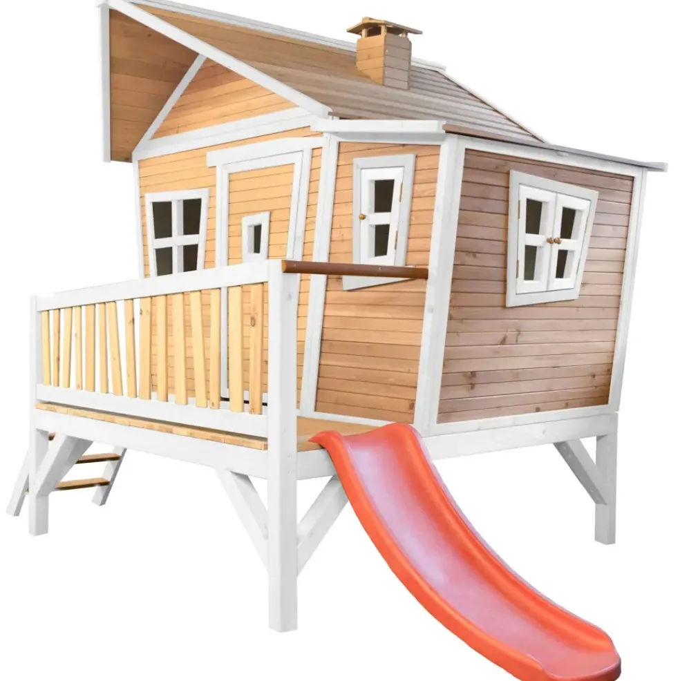 Emma cabane asymétrique en bois sur pilotis avec toboggan 118 cm vert citron Axi