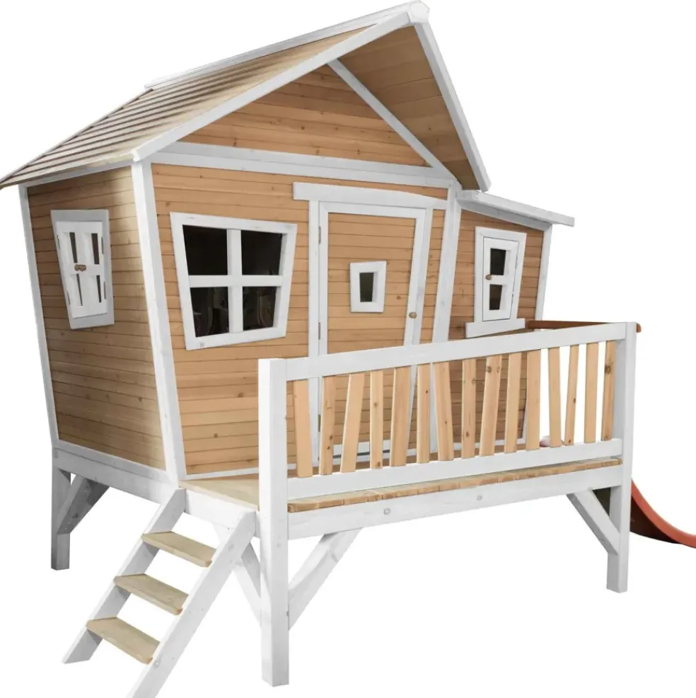 Emma cabane asymétrique en bois sur pilotis avec toboggan 118 cm vert citron Axi