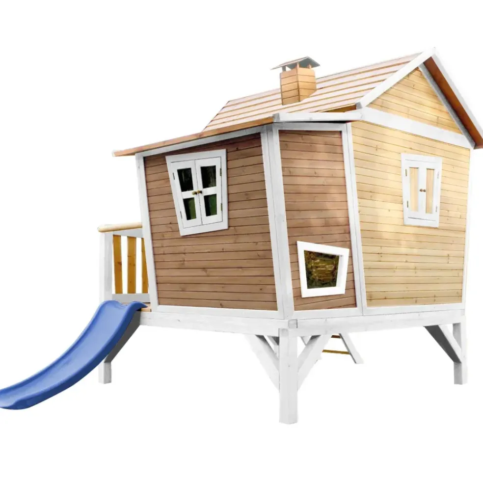 Emma cabane asymétrique en bois sur pilotis avec toboggan 118 cm vert citron Axi