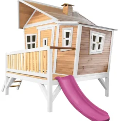 Emma cabane asymétrique en bois sur pilotis avec toboggan 118 cm vert citron Axi