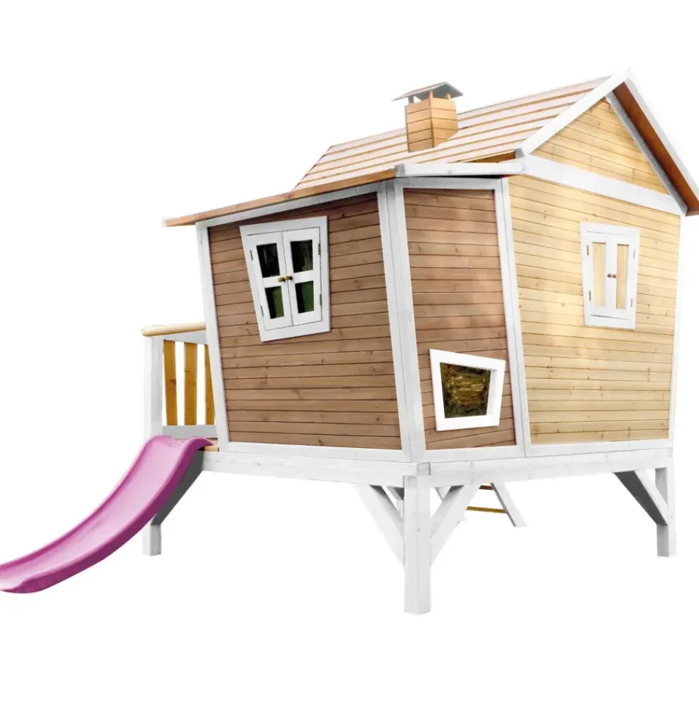 Emma cabane asymétrique en bois sur pilotis avec toboggan 118 cm vert citron Axi