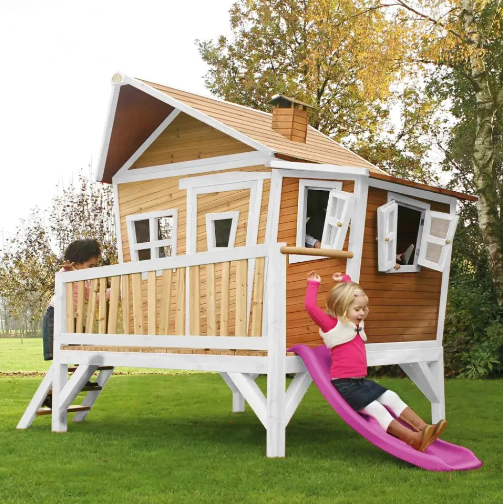 Emma cabane asymétrique en bois sur pilotis avec toboggan 118 cm vert citron Axi