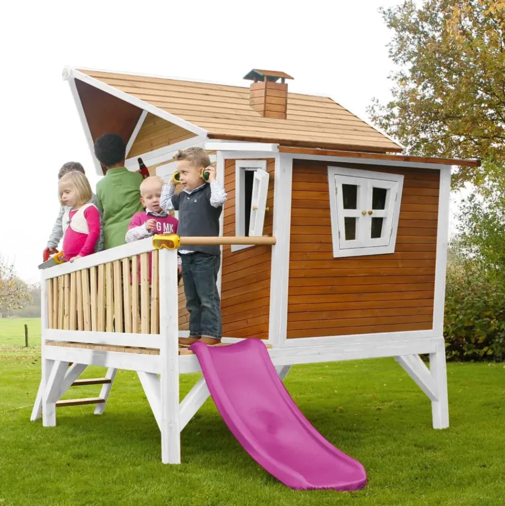 Emma cabane asymétrique en bois sur pilotis avec toboggan 118 cm vert citron Axi