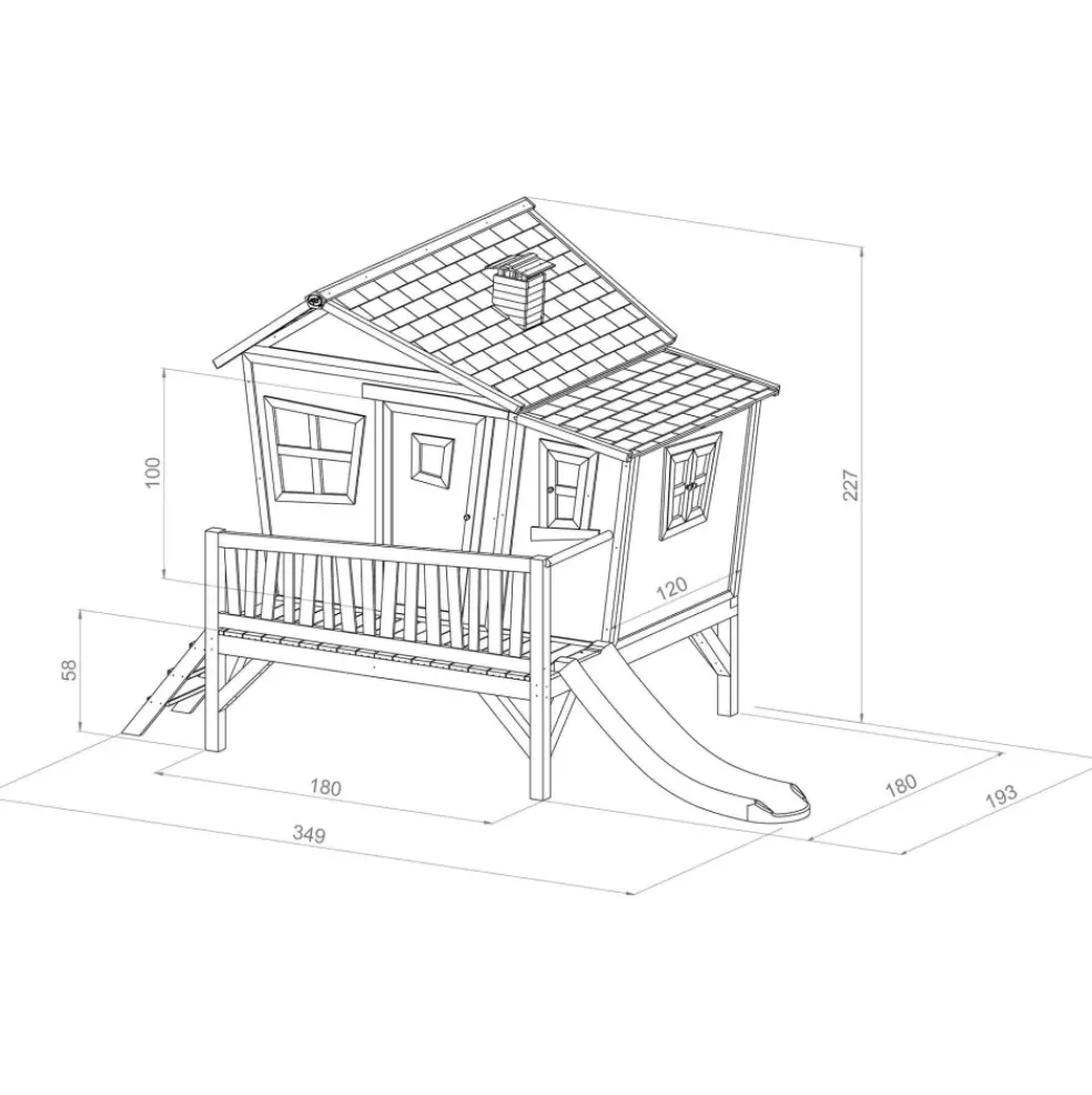 Emma cabane asymétrique en bois sur pilotis avec toboggan 118 cm vert citron Axi