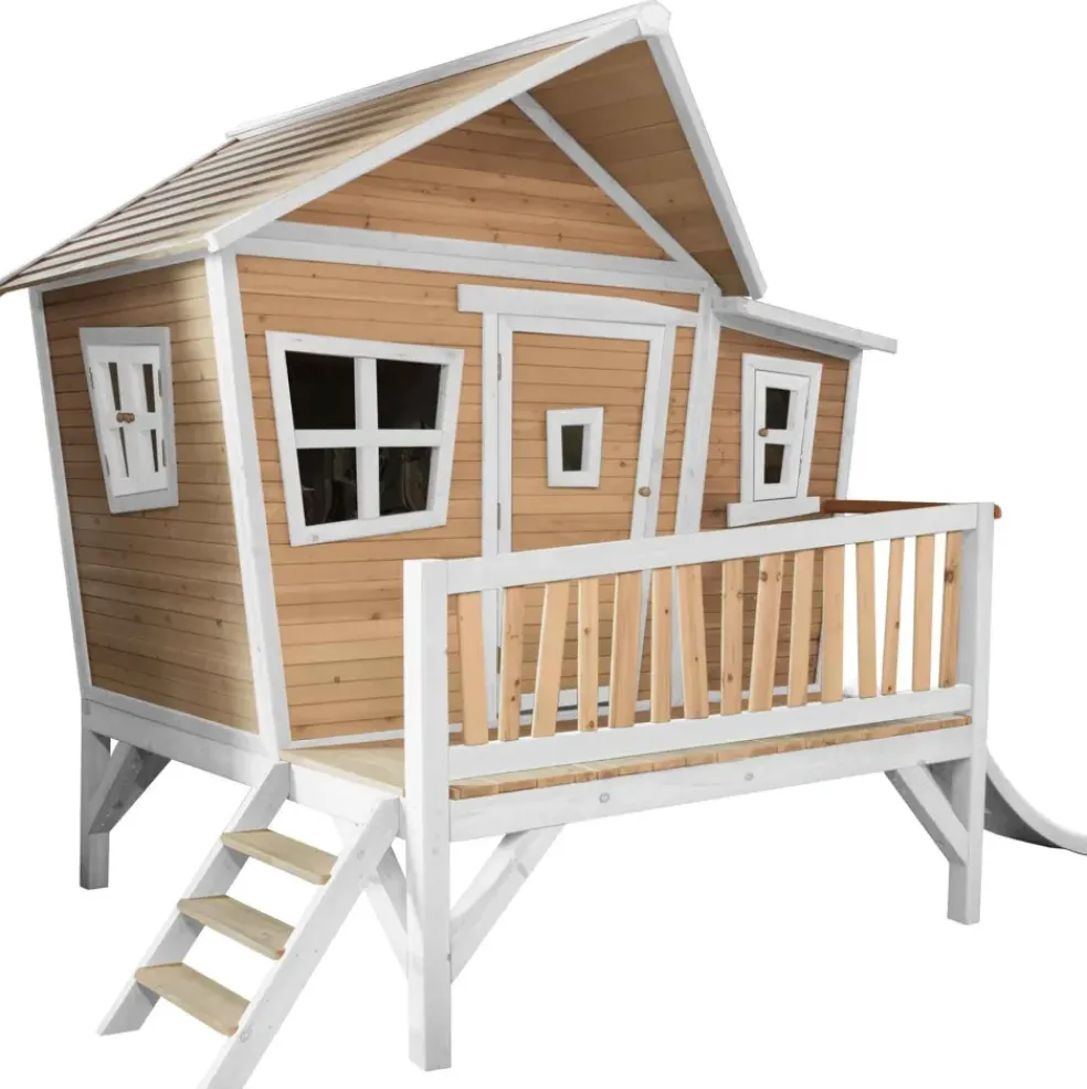 Emma cabane asymétrique en bois sur pilotis avec toboggan 118 cm vert citron Axi