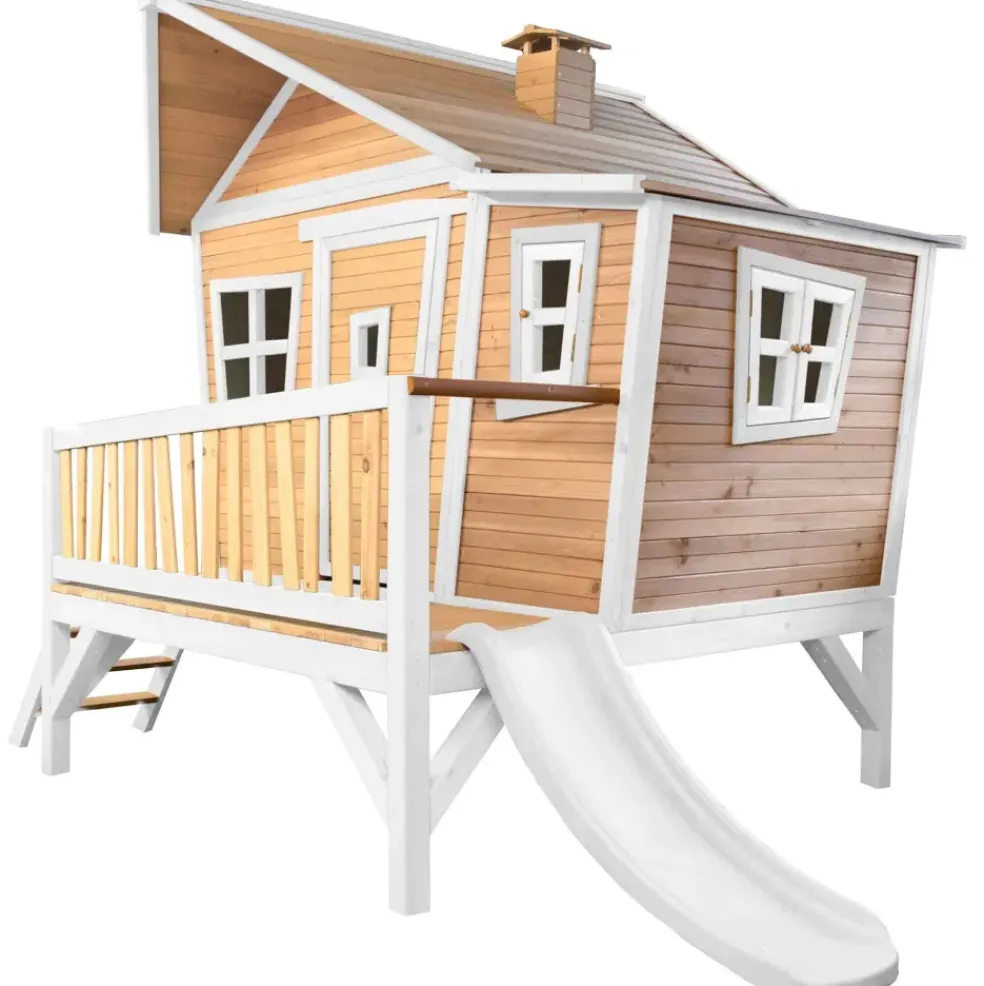 Emma cabane asymétrique en bois sur pilotis avec toboggan 118 cm vert citron Axi