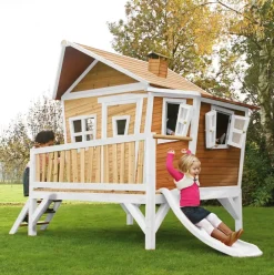 Emma cabane asymétrique en bois sur pilotis avec toboggan 118 cm vert citron Axi
