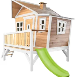 Emma cabane asymétrique en bois sur pilotis avec toboggan 118 cm vert citron Axi
