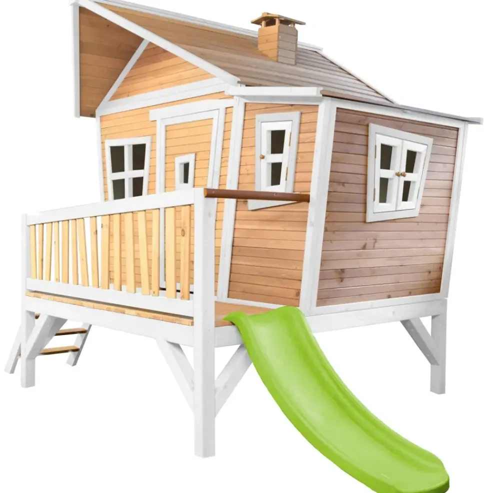 Emma cabane asymétrique en bois sur pilotis avec toboggan 118 cm vert citron Axi