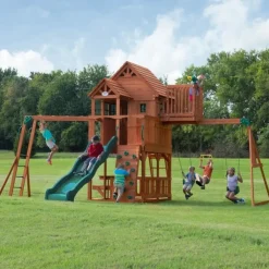 Grande aire de jeux en cèdre Playset Skyfort II Backyard pour 9 enfants