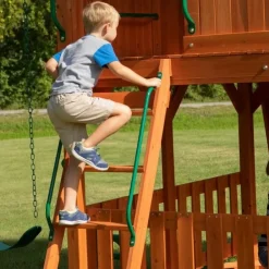 Grande aire de jeux en cèdre Playset Skyfort II Backyard pour 9 enfants