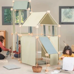 Jeu de construction géant en bois et tissu vert bio fabriqué en Espagne Max Trigonos