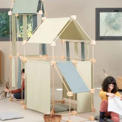 Jeu de construction géant en bois et tissu vert bio fabriqué en Espagne Max Trigonos