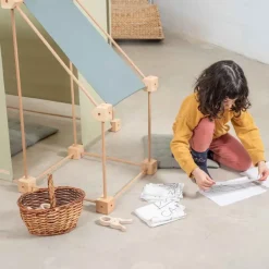 Jeu de construction géant en bois et tissu vert bio fabriqué en Espagne Max Trigonos