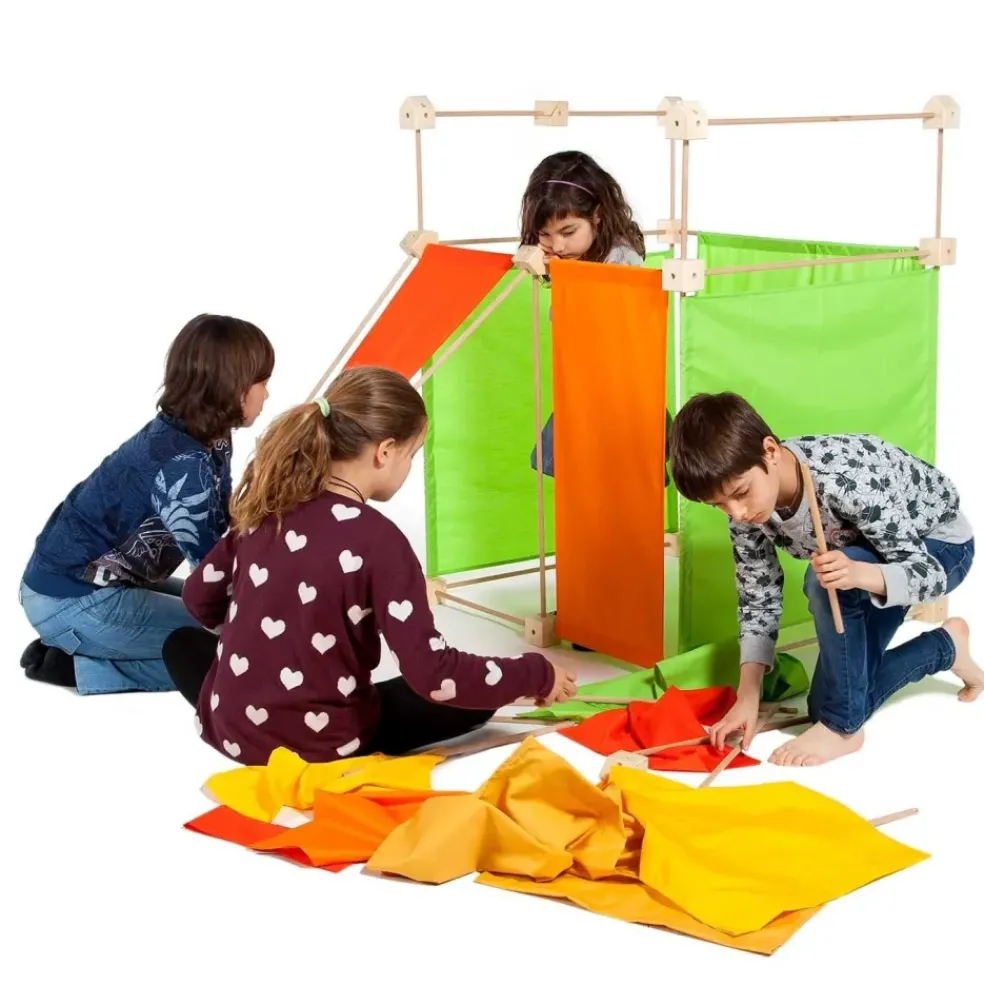Jeu de construction géant en bois Trigonos Max Boite carton Fabriqué en Espagne - 150 pces orange