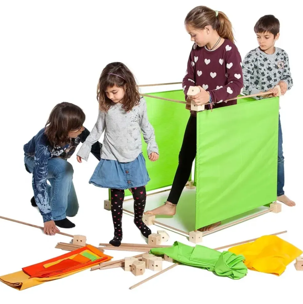 Jeu de construction géant en bois Trigonos Max Boite carton Fabriqué en Espagne - 150 pces orange