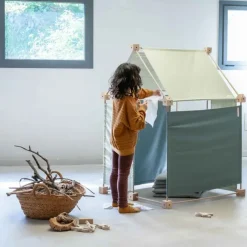 Jeu de construction géant en bois et tissu bio vert fabriqué en Espagne Kernel Trigonos