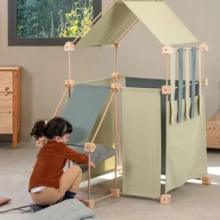 Jeu de construction géant en bois et tissu vert bio fabriqué en Espagne Family Trigonos