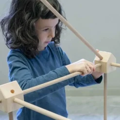 Jeu de construction géant en bois et tissu bleu bio fabriqué en Espagne Kernel Trigonos
