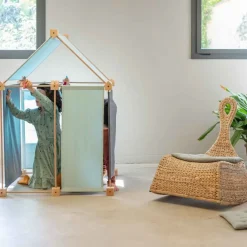 Jeu de construction géant en bois et tissu bleu bio fabriqué en Espagne Kernel Trigonos