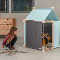 Jeu de construction géant en bois et tissu bleu bio fabriqué en Espagne Kernel Trigonos