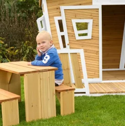 Lisa Maisonnette asymétrique en bois brun/blanc pour enfants Axi