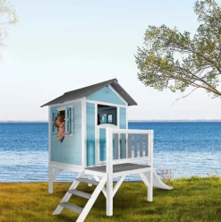 Maisonnette blanche sur pilotis Lodge XL avec toboggan blanc Axi