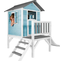 Maisonnette blanche sur pilotis Lodge XL avec toboggan blanc Axi