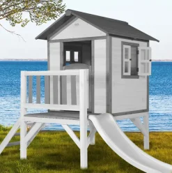 Maisonnette blanche sur pilotis Lodge XL avec toboggan blanc Axi