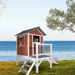 Maisonnette blanche sur pilotis Lodge XL avec toboggan blanc Axi