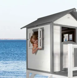 Maisonnette blanche sur pilotis Lodge XL avec toboggan blanc Axi