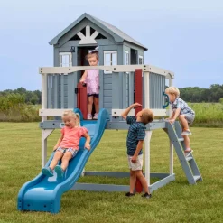 Maisonnette bleue sur pilotis avec toboggan Beacon Heights Backyard Discovery