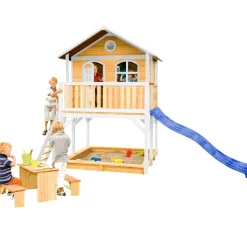 Maisonnette en bois brun/ blanc sur pilotis Marc d'Axi