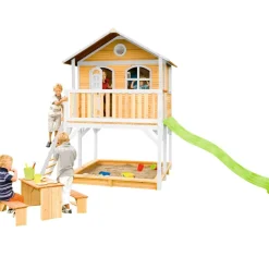 Maisonnette en bois brun/ blanc sur pilotis Marc d'Axi